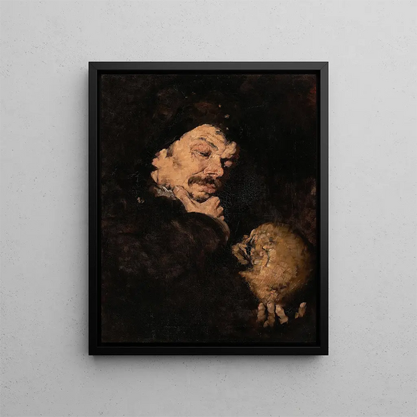 Mies, joka pitää kalloa - Frank Duveneck — kehystetty taideteos seinällä
