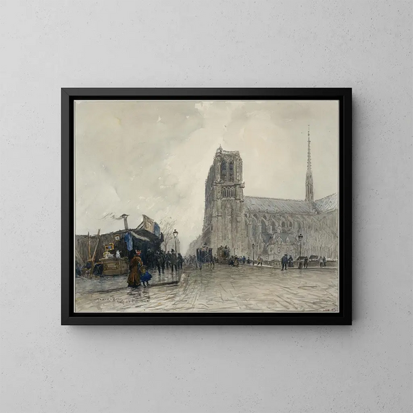 Notre-Dame näkymä Pont au Double - Frank Myers Boggs — kehystetty taideteos seinällä