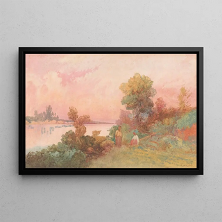 Frank Wright - Waikato River with figures.webp