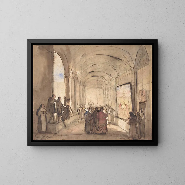 Kardinaali tutkii maalausta klosterissa - François-Marius Granet — kehystetty taideteos seinällä
