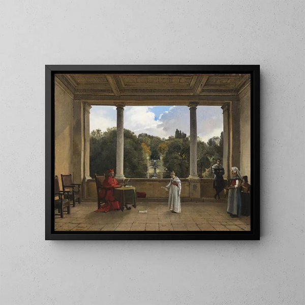 Audience avec le cardinal Aldobrandini dans la loggia de la villa Belvédère à Frascati - François-Marius Granet — kehystetty taideteos seinällä