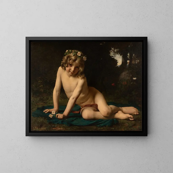 Puck allongé dans la forêt Songe d'une nuit d'été - François Alfred Delobbe — kehystetty taideteos seinällä