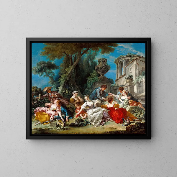 Les Attrapeurs d'oiseaux - François Boucher — kehystetty taideteos seinällä