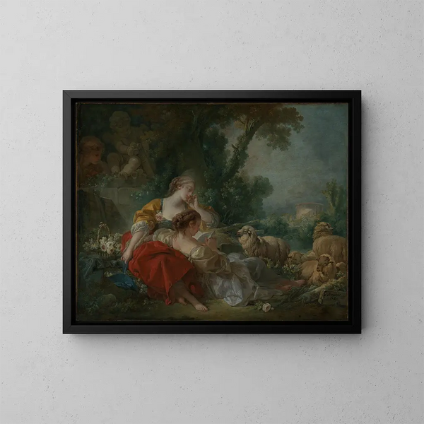 Kaksi maalaisnukkea - François Boucher — kehystetty taideteos seinällä