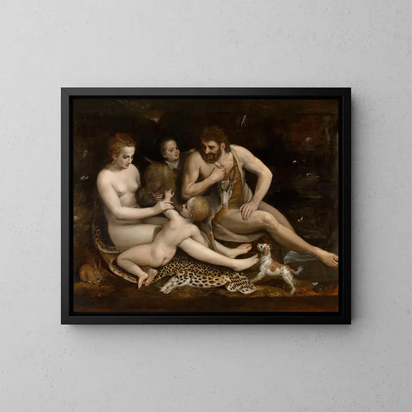 Adam ja Eeva ja heidän lapsensa - Frans Floris — kehystetty taideteos seinällä