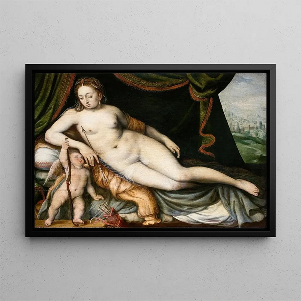 Vénus ja Cupidon - Frans Floris — kehystetty taideteos seinällä