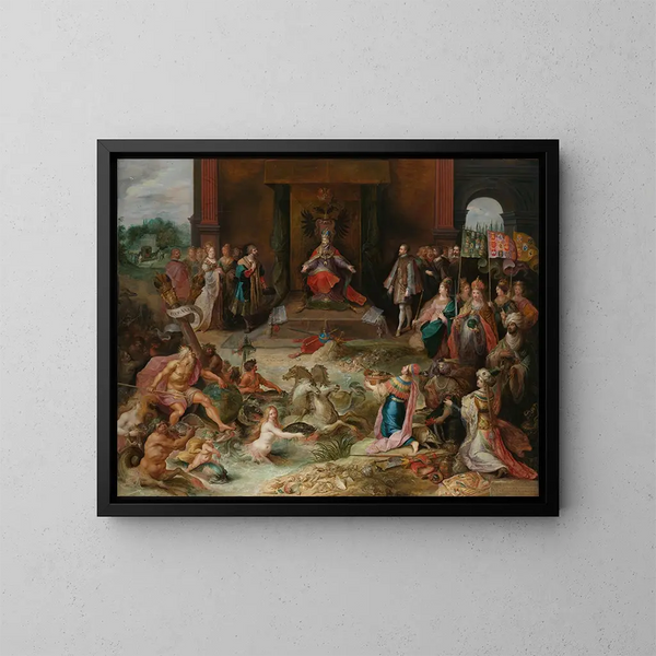 Allegoria abdikaatiosta keisari Kaarle V:stä Brysselissä - Frans Francken nuorempi — kehystetty taideteos seinällä
