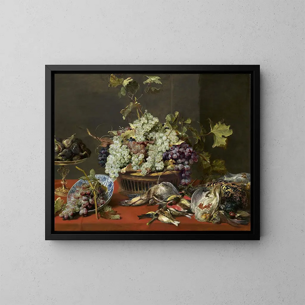 luonnonkuvaus viinirypäleistä ja riistasta - Frans Snyders — kehystetty taideteos seinällä