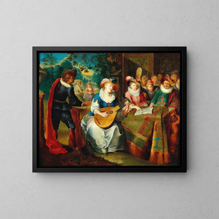 Musiikkiyhtiö terassilla - Frans Xaver Hendrick Verbeeck — kehystetty taideteos seinällä