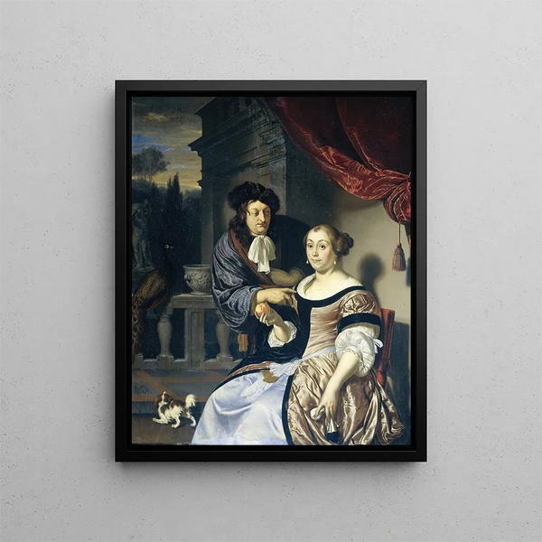 Mies ja nainen - Frans van Mieris vanhempi — kehystetty taideteos seinällä