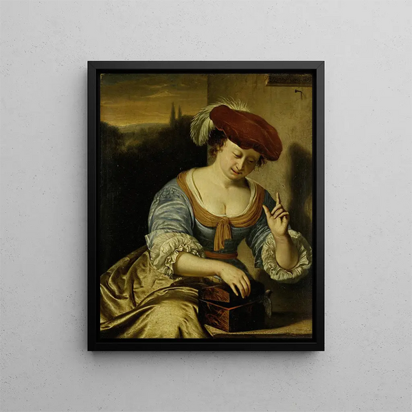 Linnut, jotka pakenevat, siveyden allegoria - Frans van Mieris vanhempi — kehystetty taideteos seinällä