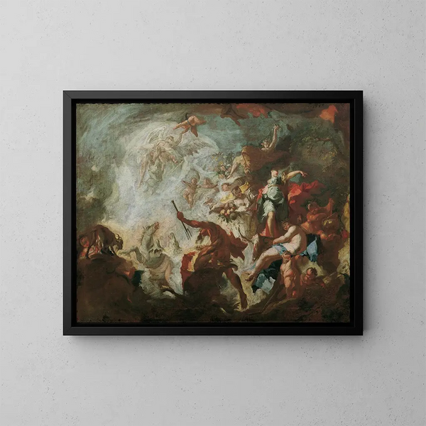 Kultainen aikakausien allegoria - Franz Anton Maulbertsch — kehystetty taideteos seinällä