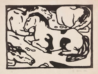 Hevoset levossa - Franz Marc — näkymä teoksesta