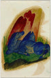 Kaksi sinistä hevosta maalaus punaisen kiven edessä - Franz Marc — näkymä teoksesta