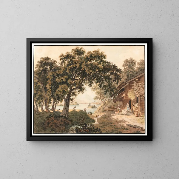 Maison de paysan au bord du lac de Brienz - Franz Niklaus König — kehystetty taideteos seinällä