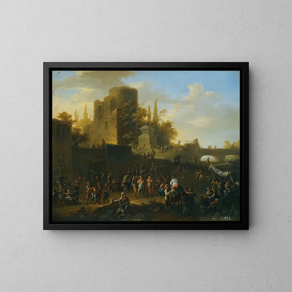 Une kermesse avec des villageois près des ruines - Franz de Paula Ferg — kehystetty taideteos seinällä