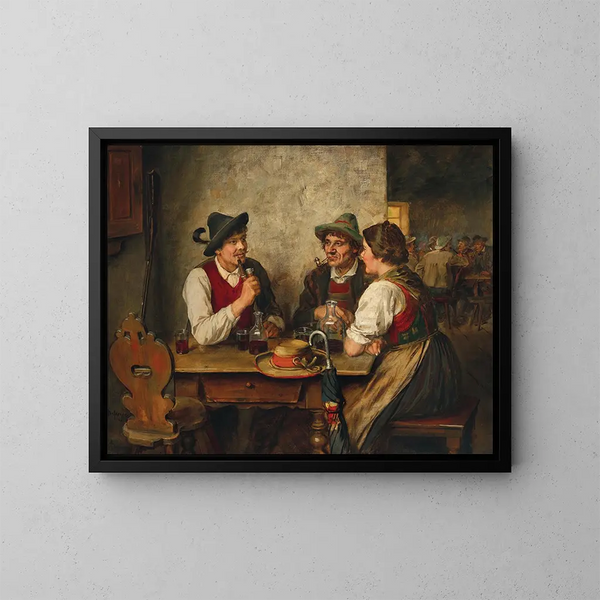 Une scène dans une taverne - Franz von Defregger — kehystetty taideteos seinällä