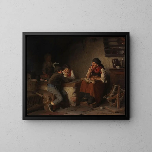 La conteuse - Franz von Defregger — kehystetty taideteos seinällä