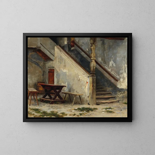 Franz von Defregger - Hausgang mit Treppenaufgang.webp
