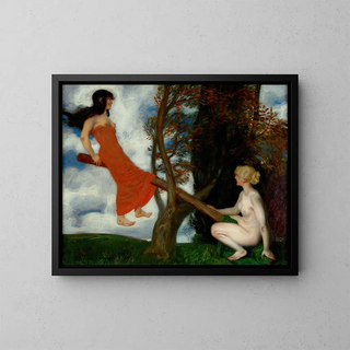 Le Balançoire - Franz von Stuck — kehystetty taideteos seinällä
