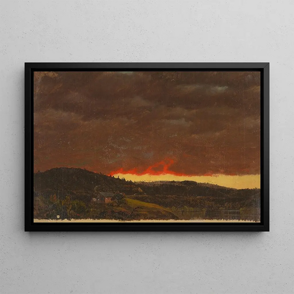 Maisemamaalaus auringonlaskussa - Frederic Edwin Church — kehystetty taideteos seinällä