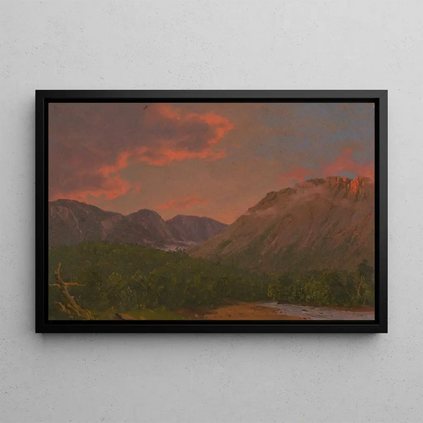 Vuoristomaisema auringonlaskussa - Frederic Edwin Church — kehystetty taideteos seinällä