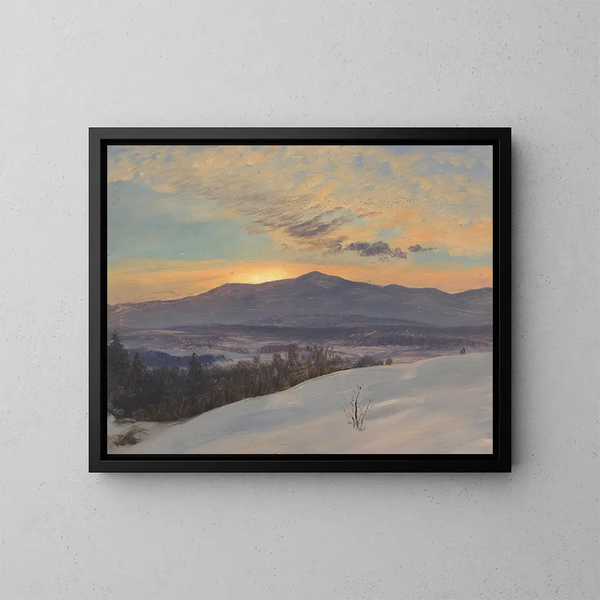 Auringonlasku Hudsonin laaksoon talvella - Frederic Edwin Church — kehystetty taideteos seinällä