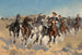 Purkamattomassa maalauksessa neljänneksen ratsastajat siirtämässä hevosia - Frederic Remington — näkymä teoksesta