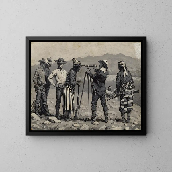 Katso kaukoputkesta - Frederic Remington — kehystetty taideteos seinällä