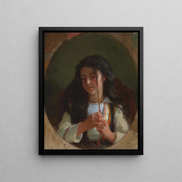 Nuoren tytön tutkimus Pont-Aven - Frederick Arthur Bridgman — kehystetty taideteos seinällä
