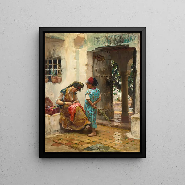 La Leçon de couture - Frederick Arthur Bridgman — kehystetty taideteos seinällä