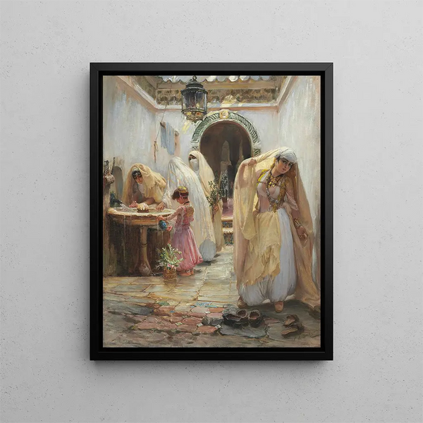 Naiset suihkulähteellä - Frederick Arthur Bridgman — kehystetty taideteos seinällä