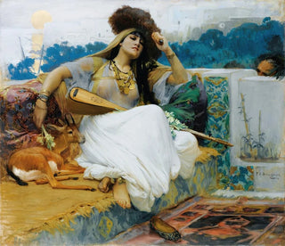 Nuori nainen terassilla - Frederick Arthur Bridgman — näkymä teoksesta