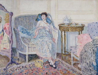 Boudoirissa - Frederick Carl Frieseke — näkymä teoksesta