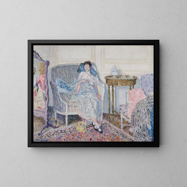 Boudoirissa - Frederick Carl Frieseke — kehystetty taideteos seinällä