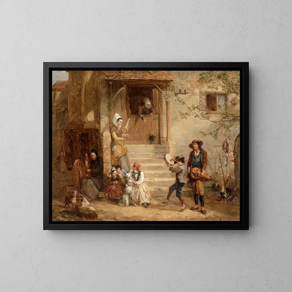 Les troubadours Un sou pour une chanson - Frederick Goodall — kehystetty taideteos seinällä