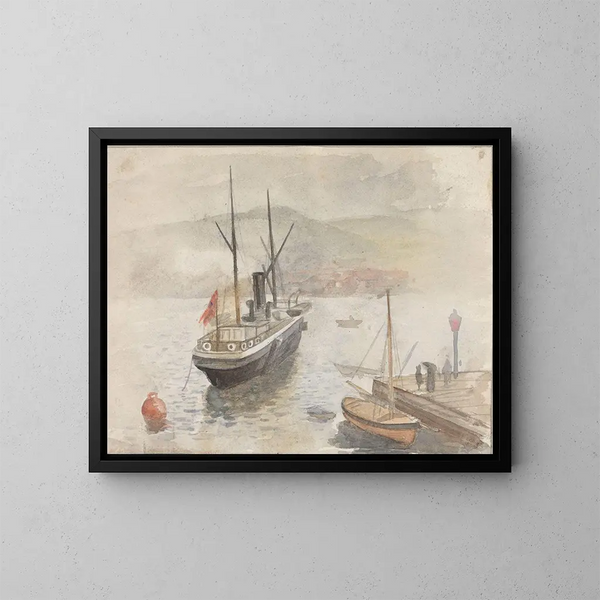 Bateau au port - Frederik Collett — kehystetty taideteos seinällä