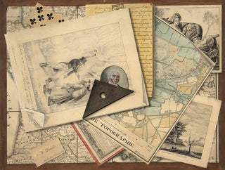 French School - Trompe lil of a set square etchings and maps.webp