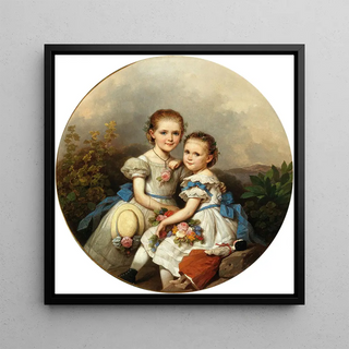 Frères et sœurs avec chapeau de paille et poupée - Johann Grund