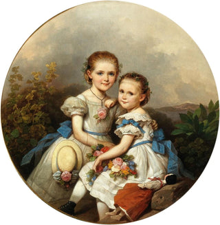 Frères et sœurs avec chapeau de paille et poupée - Johann Grund