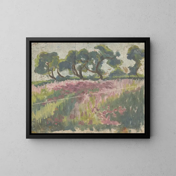 Prairie en fleurs avec des arbres - Frida Konstantin — kehystetty taideteos seinällä