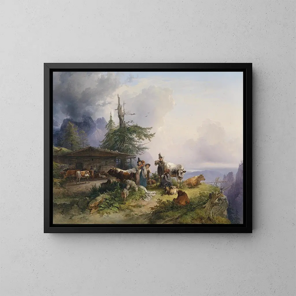 Alpine talous Untersbergissa - Friedrich August Matthias Gauermann — kehystetty taideteos seinällä