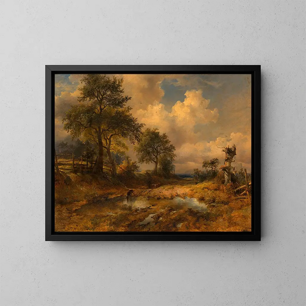 Le chemin du chariot, chasseur rentrant - Friedrich August Matthias Gauermann — kehystetty taideteos seinällä