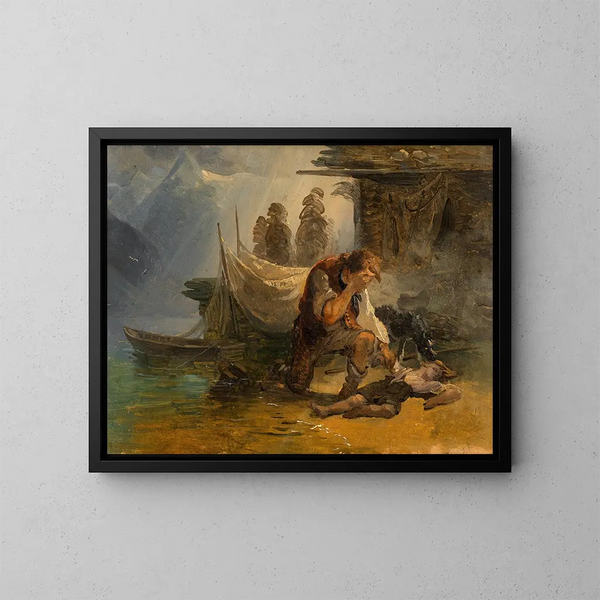 Le garçon noyé - Friedrich August Matthias Gauermann — kehystetty taideteos seinällä