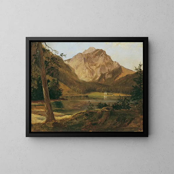 Le lac Langbathsee avant avec le massif du Höllengebirge - Friedrich August Matthias Gauermann — kehystetty taideteos seinällä