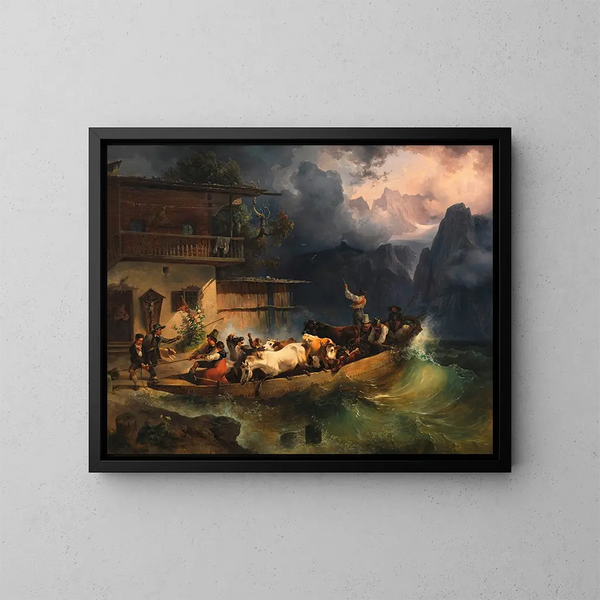Un navire alpin dans la tempête - Friedrich August Matthias Gauermann — kehystetty taideteos seinällä