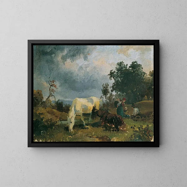 Harmaa hevonen meren rannalla - Friedrich August Matthias Gauermann — kehystetty taideteos seinällä