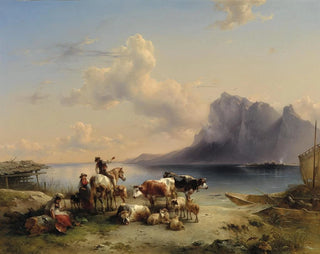 Bergers et bétail au bord du lac Attersee - Friedrich August Matthias Gauermann — näkymä teoksesta