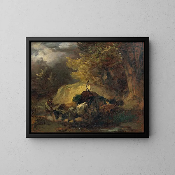 Après la chasse - Friedrich August Matthias Gauermann — kehystetty taideteos seinällä