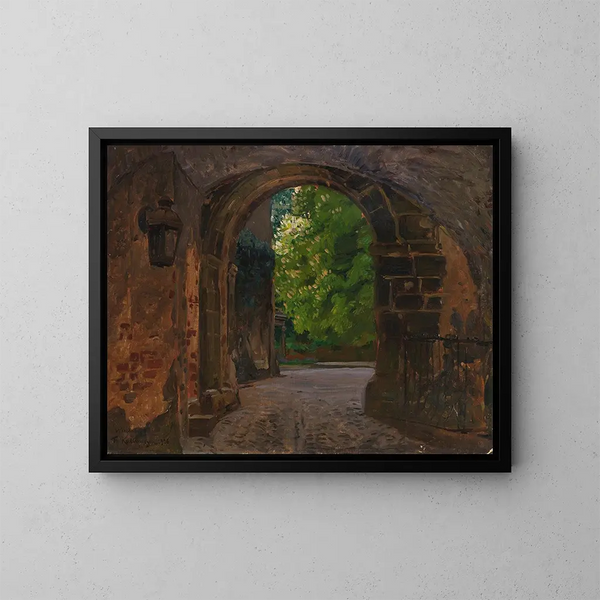Porte de la ville, entrée du château de Wiesenburg en Marche - Friedrich Kallmorgen — kehystetty taideteos seinällä